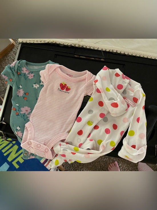 Carter's Other - 3 piece set Pink Striped Strawberry, Floral onesies & Bodysuit Polka Premie sz